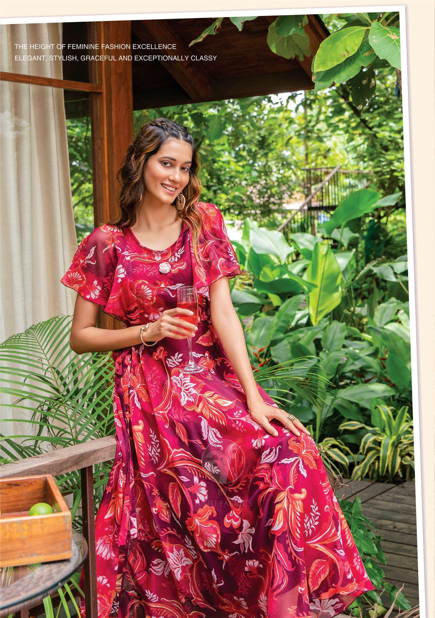 CORAL CHARM VOL 3  PRINTED VISCOSE PREMIUM CHIFFON DESIGNER KURTI WITH  FANCY BROOCH BY AF BRAND 1003 C
